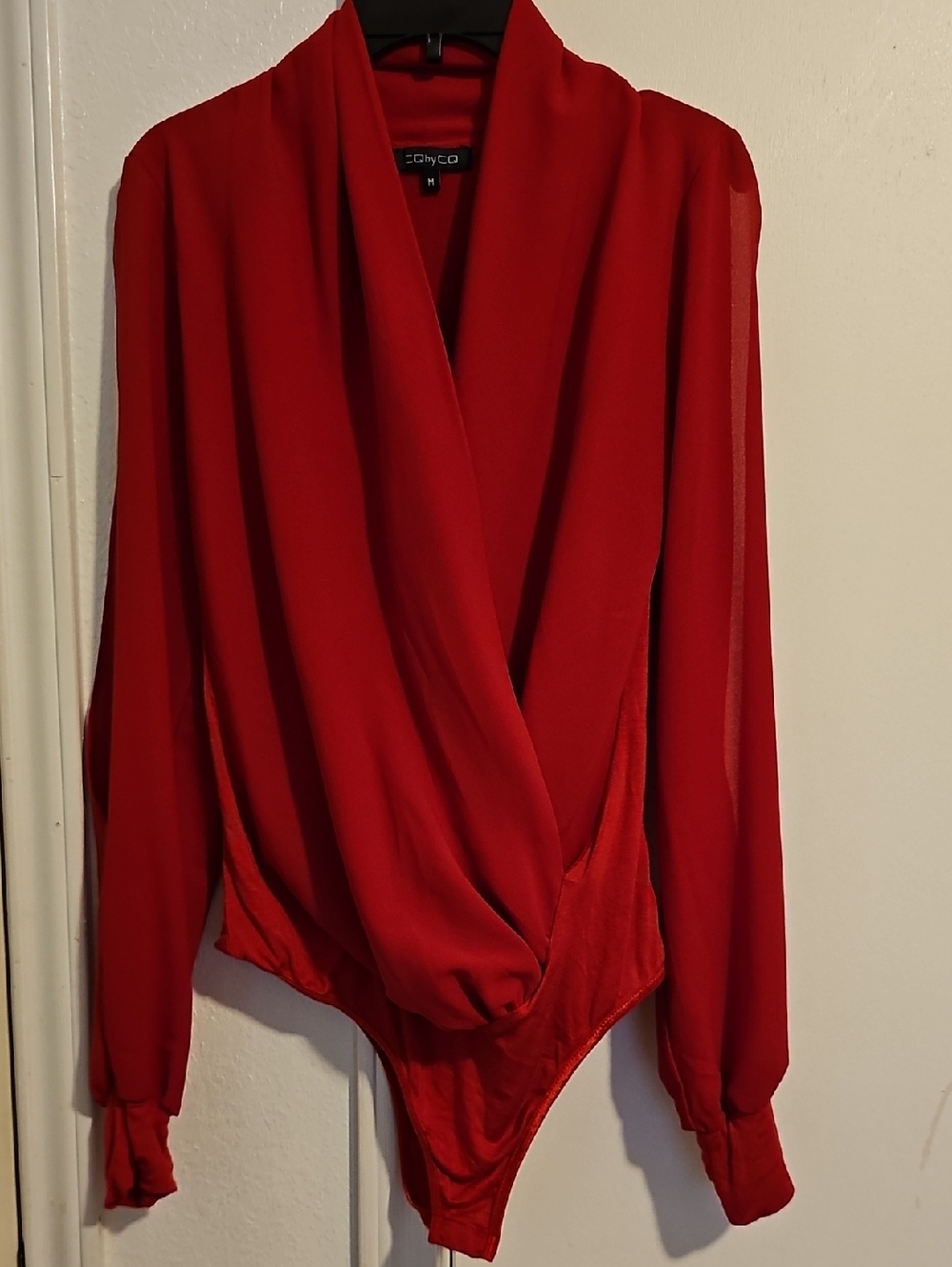 City Chic Bright Red Draped Wrap-Front Bodysuit